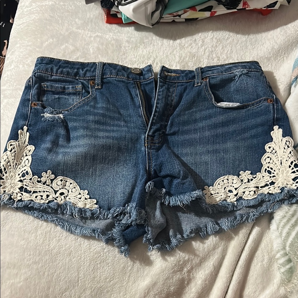Denim Lace Trim Women Shorts